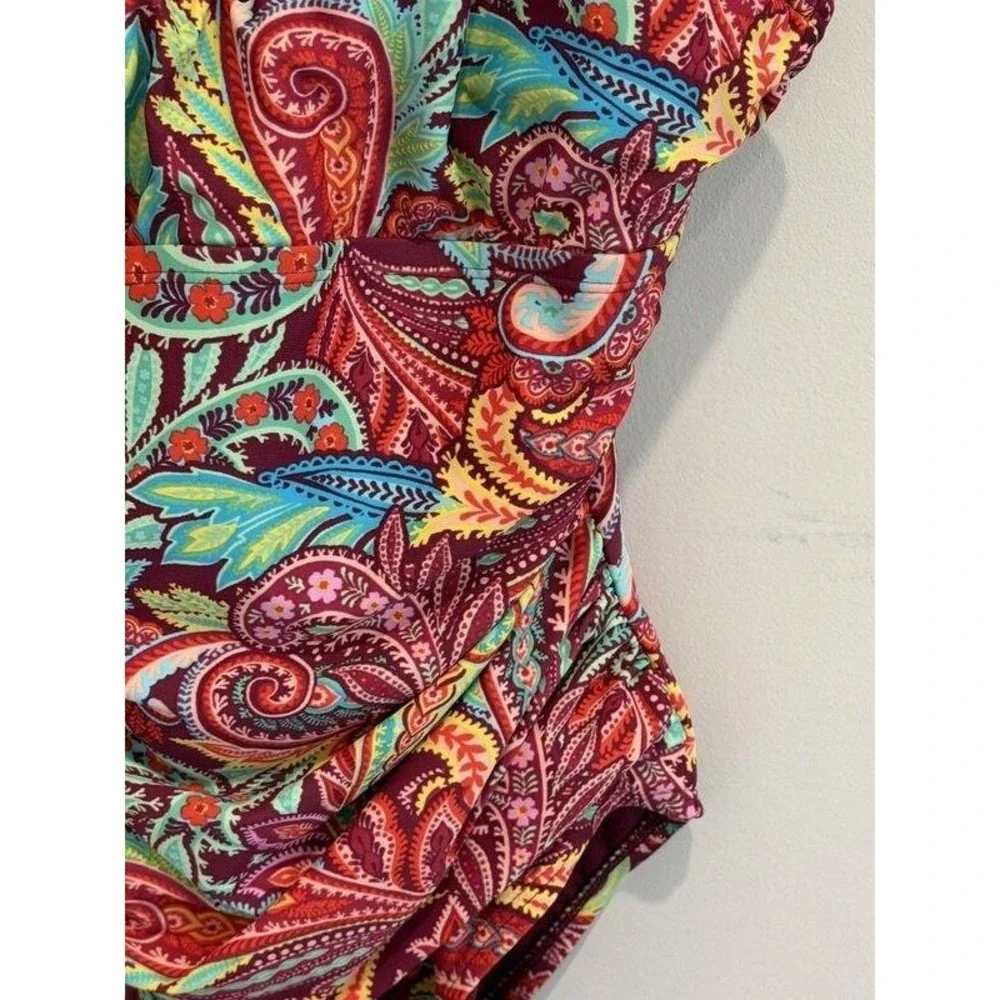 Ellen Tracy Womens Swimsuit High Neck Keyhole Paisley Leaf Print One Piece 8